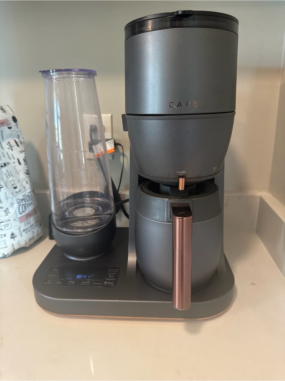 Café Coffee Maker in Matte Gray with Rose Gold Accents
